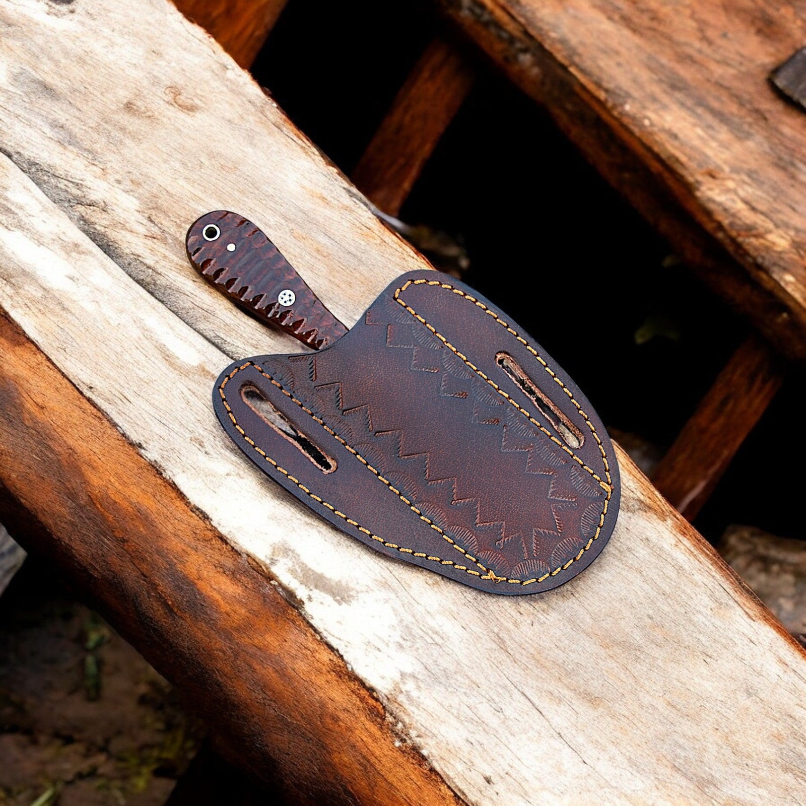 Handmade Damascus Steel Cowboy Knife with Rosewood Handle